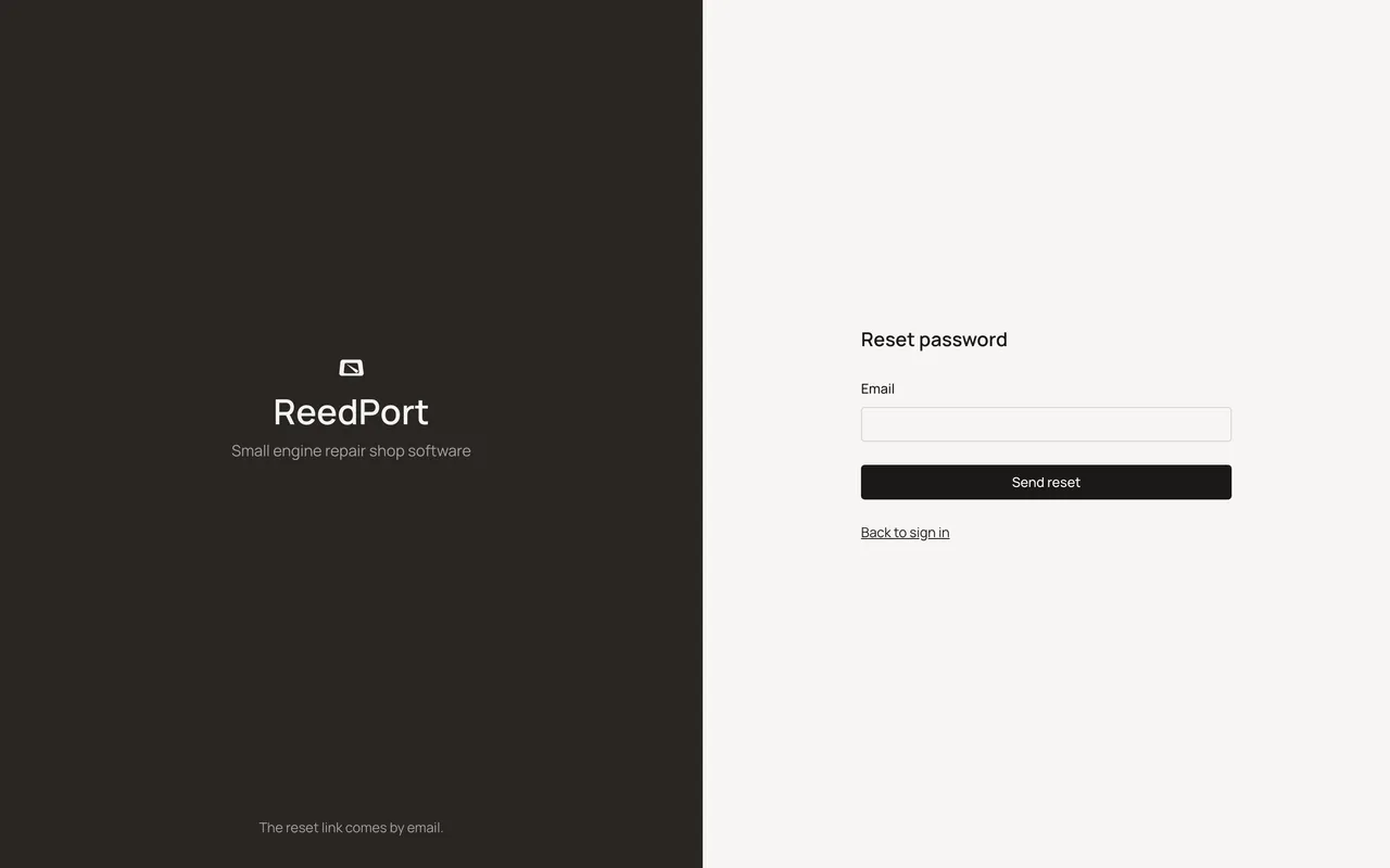 The Forgot password form with an email field and Send reset button.